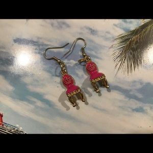 3D enamel designer chairs earrings 14k gold pink